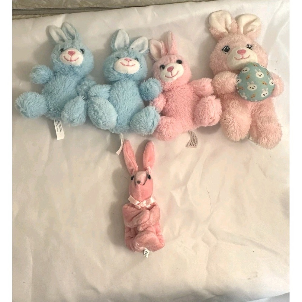 Easter Bunny Plush Lot Of 5 Pink Blue Rabbit Stuffed Animals Tom's Toys